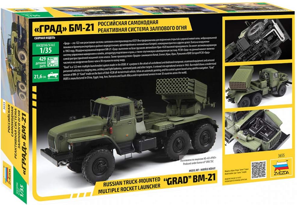 Zvezda 500783655 500783655-1:35 BM-21 Degree Rocket Launcher-Plastic Construction Model Kit-Assembly-for Beginners-Detailed, Olive