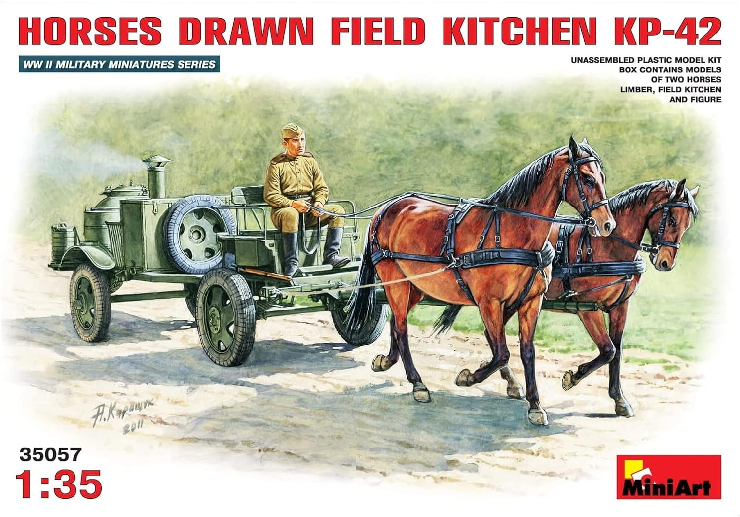 MiniArt 35057 Horses Drawn Field Kitchen KP-42 - Cocina móvil soviética en Miniatura con Caballos (Escala 1:35