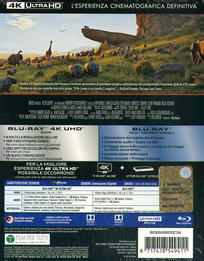 Il Re Leone (Live Action) (Steelbook) (Blu-Ray 4K Ultra-HD+Blu-Ray)