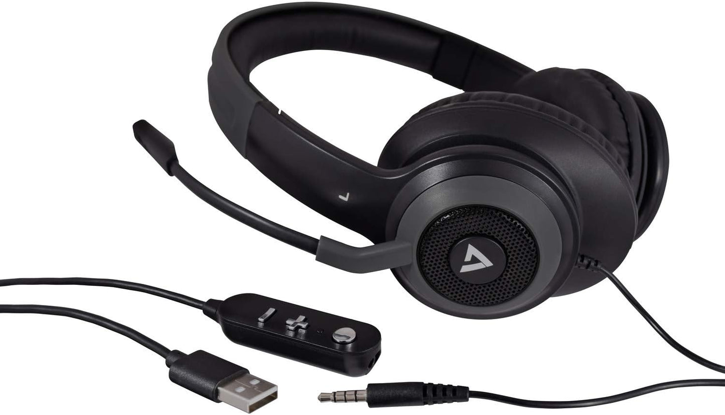 V7 Premium Over-Ear Stereo Headset, Boom Mic, PC, Mac, Tablets, Laptop Computer, Gaming, Video Conferencing, 3.5mm, USB