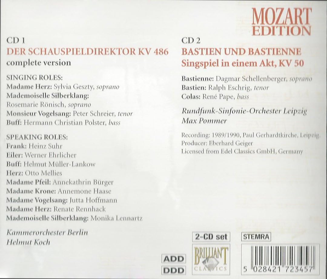 DER SCHAUSPIELDIREKTOR BASTIEN KV 486 UND BASTIENNE KV 50