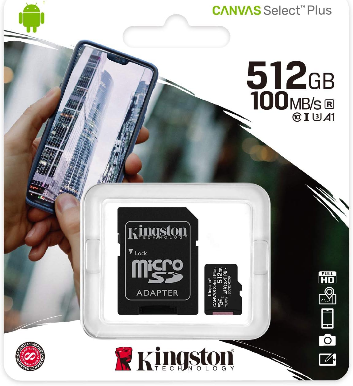 Kingston Canvas Select Plus microSD Speicherkarte, SDCS2/512GB Class 10 (inkl. SD Adapter)