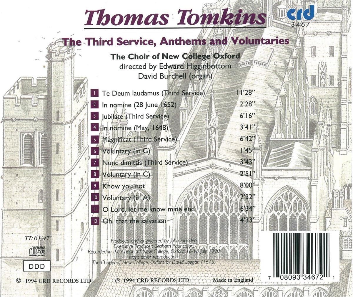 Thomas Tomkins: The Third Service, Anthems and Voluntaries