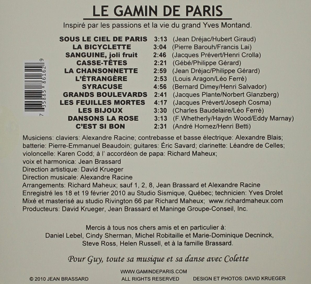 Le Gamin De Paris: Jean Brassard Chante Montand