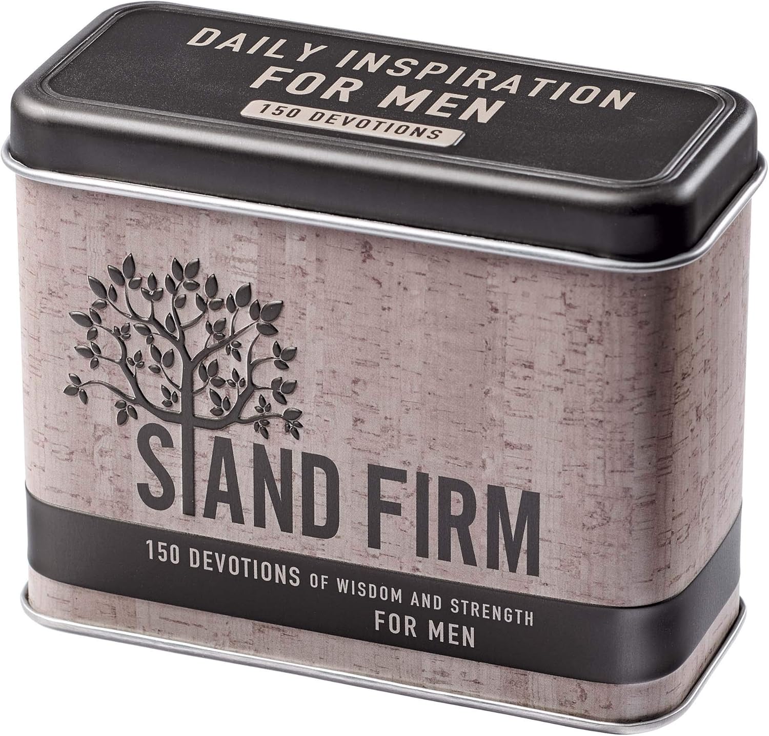 Christian Art Gifts Devotional Cards In Tin | Stand Firm – 75 Double Sided Cards | Bible Verse Encouraging Gift for Men