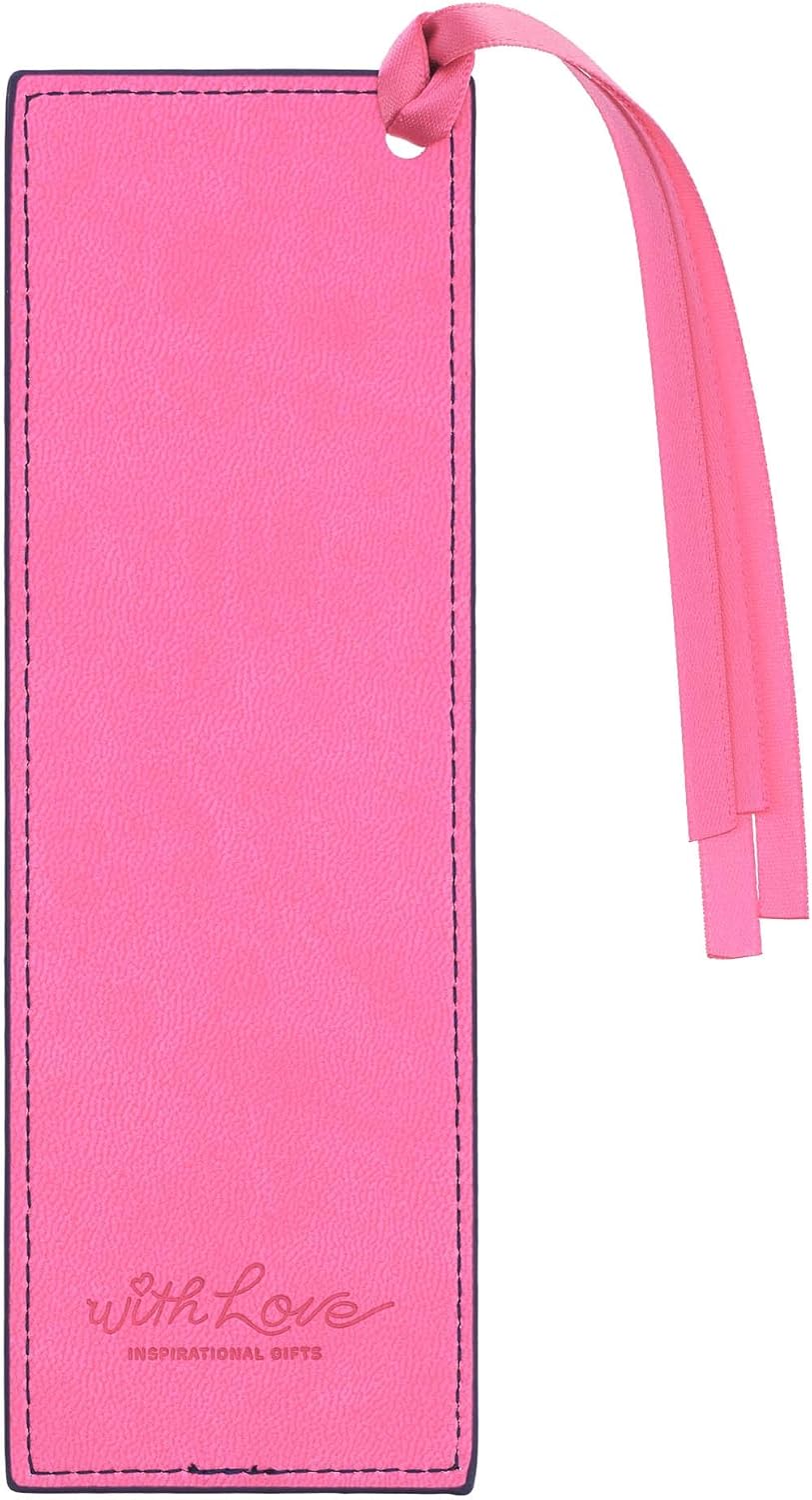 With Love Pink/Blue Faux Leather Bookmark for Women, Begin Each Day with A Grateful Heart Floral Debossed Design w/Gold Accents/Ribbon Tassel, Inspirational Encouraging Book Accessory for Booklovers