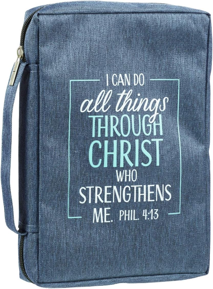 Christian Art Gifts Men/Women's Bible Cover I Can Do All Things Philippians 4:13, Blue/Turquoise Canvas