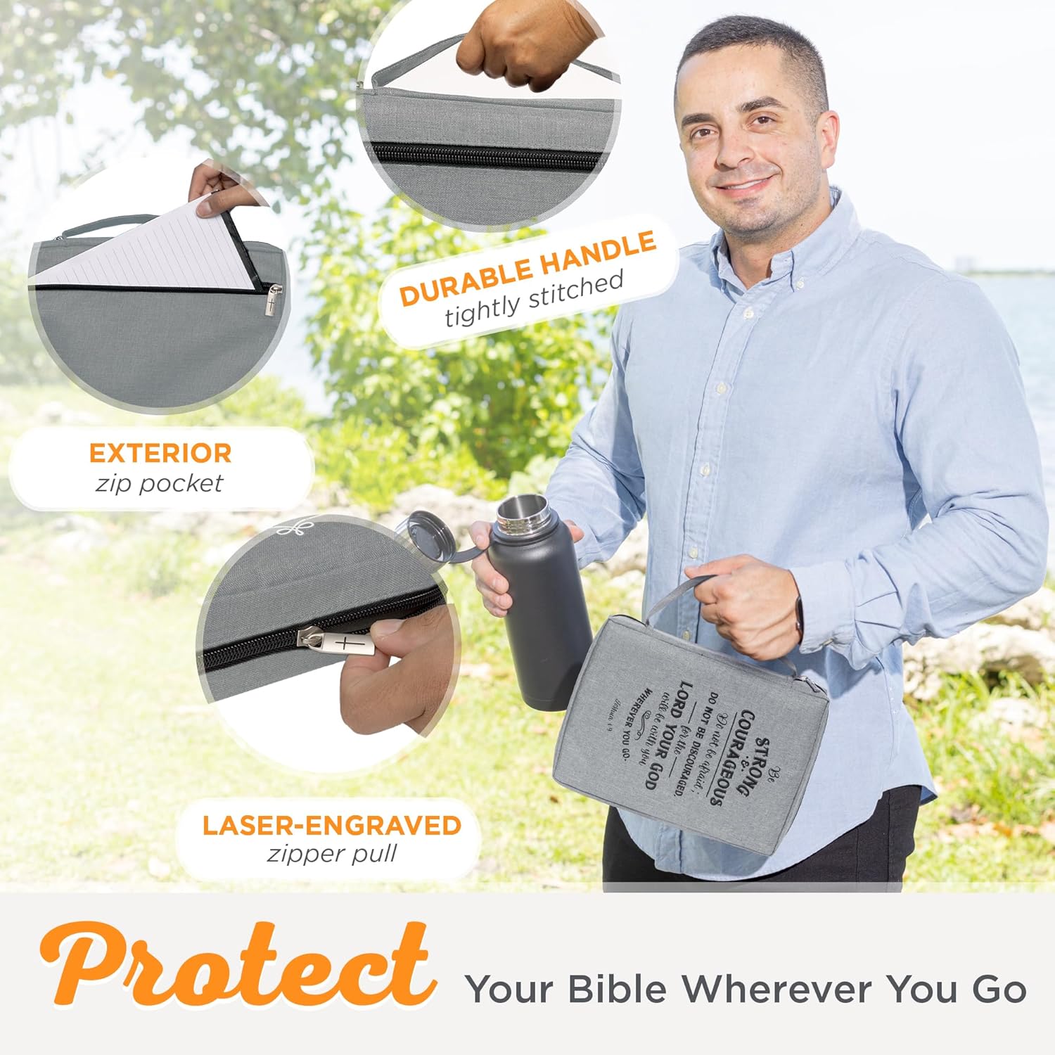 Strong and Courageous Poly Canvas Bible Cover - Medium