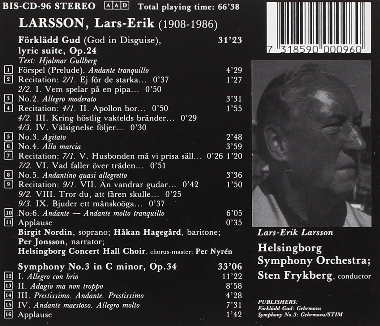 Lyric Suite/symphony No.3 (Frykberg, Helsingborg So, Nordin)