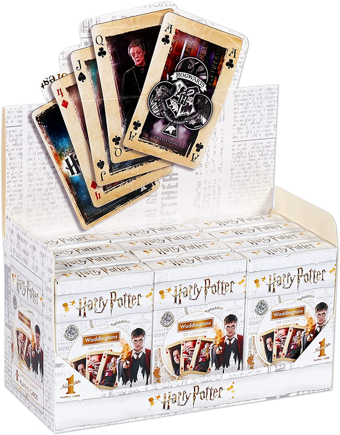 Waddingtons Number 1 Harry Potter Playing Card Game, enter the magical world of Hogwarts and play with Harry, Ron, Hermione, Dumbledore, Snape and Hagrid, gift and toy for boys and girls Aged 4 plus
