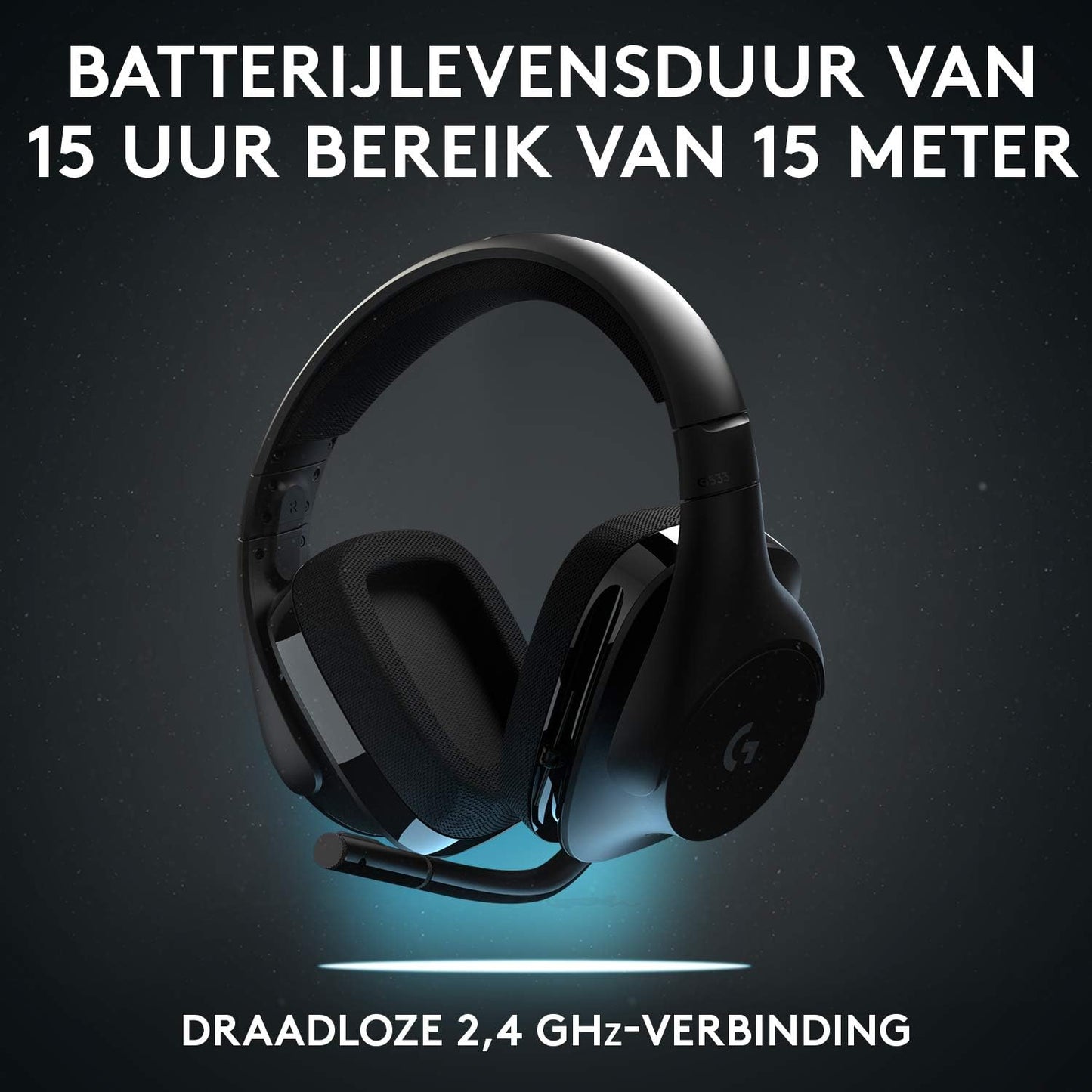 Logitech G533 Draadloze Gaming Headset, 7.1 Surround sound, DTS Headphone:X, 40mm Pro-G drivers, Noise Cancelling Microfoon, 2.4GHz draadloos, Lichtgewicht, Batterijduur 15 uur, PC/Mac - Zwart