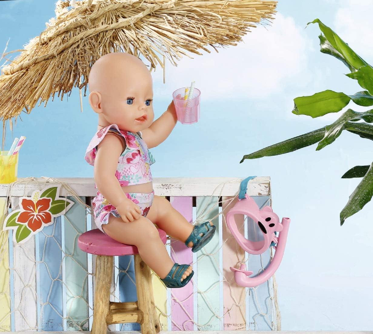 BABY born 829240 Holiday Deluxe Bikini Set 43 cm, rosa/Bunt