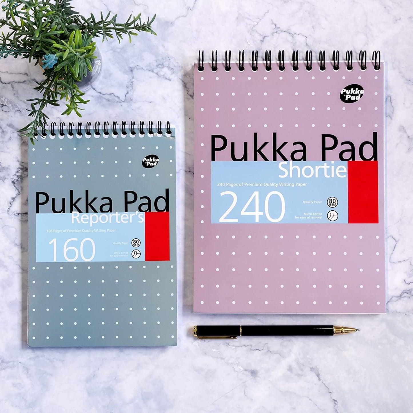 Pukka Pad, Shortie Writing Pad 3-Pack – 23.5 x 17.8cm – Wire Head-Bound Notebook with 8mm Lines on 80GSM White Paper with Perforated Edges for Easy Removal – 240 Pages