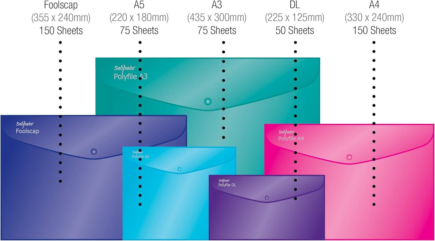 Snopake Foolscap Clear Polyfile Popper Wallet with Index Tab and Press Stud Closure