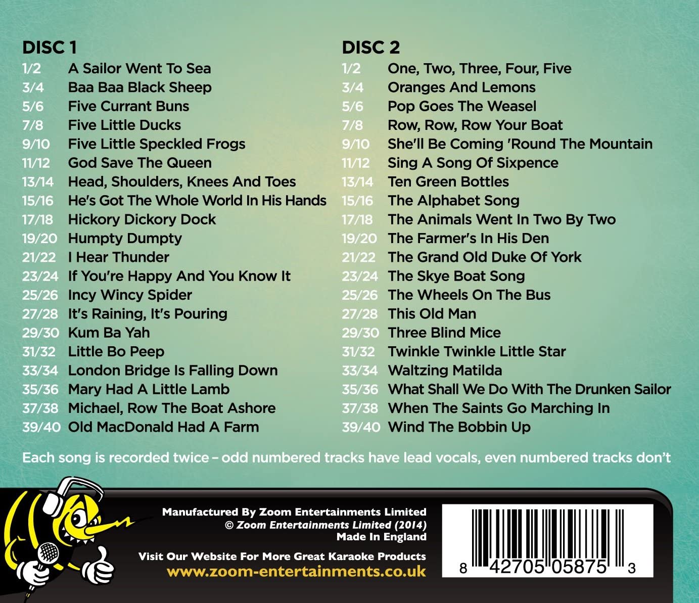 40 Karaoke Favourites For Kids (With And Without Lead Vocals) - Double CD+G Set From Zoom Karaoke