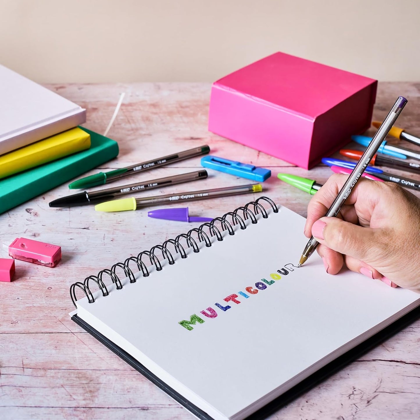 Bic Cristal Multicolour Ballpoint Pens With Wide Tip (1.6mm) Pens For Colourful Writing In Assorted Colours, Pack Of 30