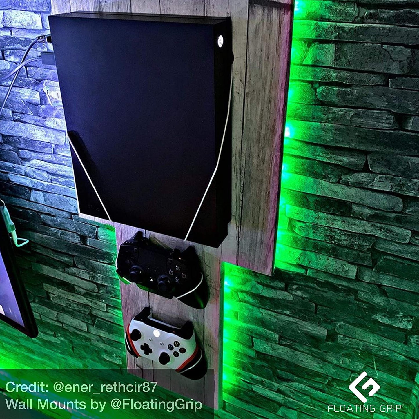 Floating Grips Xbox One X And Controller Wall Mounts - Bundle (Black)