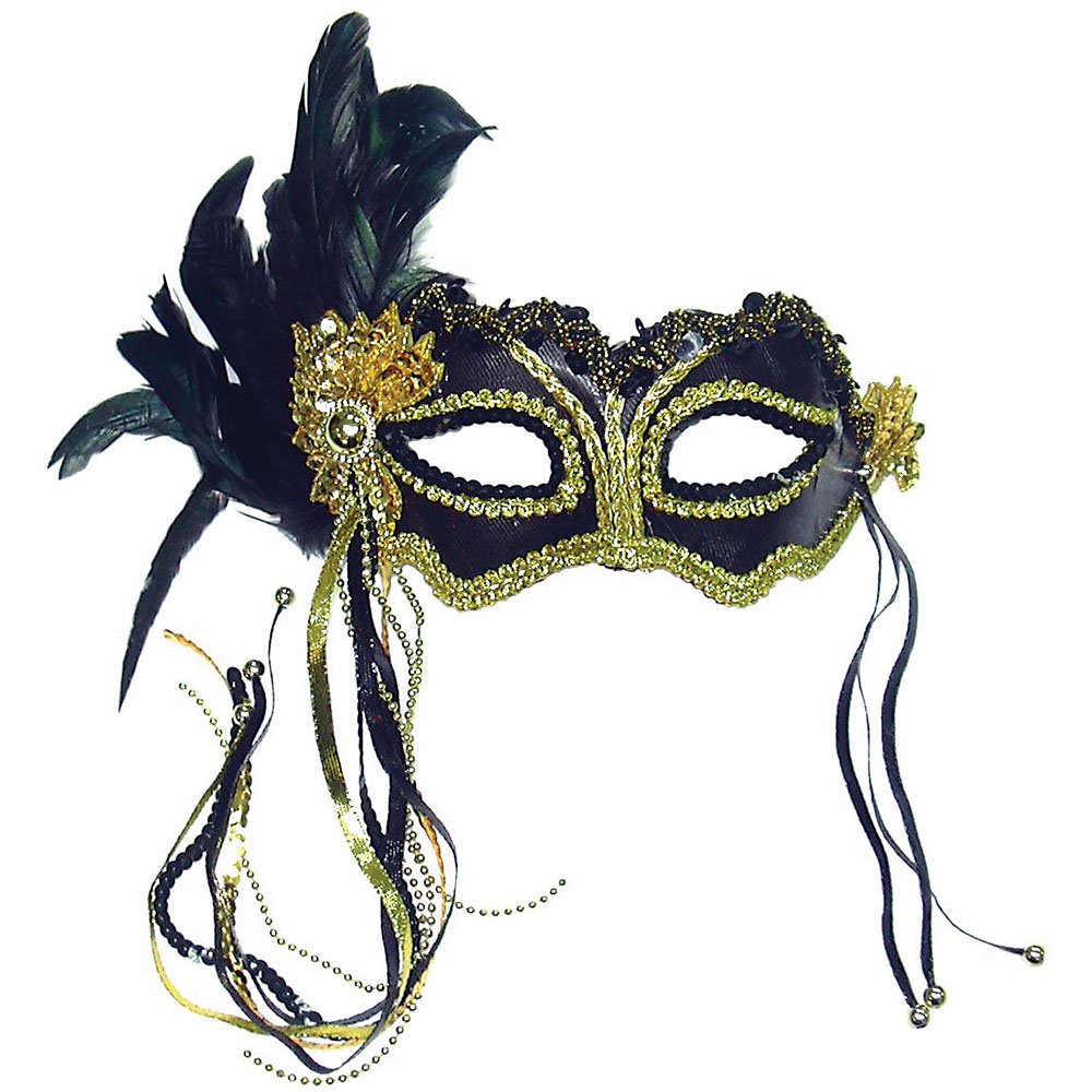 Bristol Novelty Damen Metallische Augenmaske mit Feder An der Seite Metallische Augenmaske mit Feder an der Seite