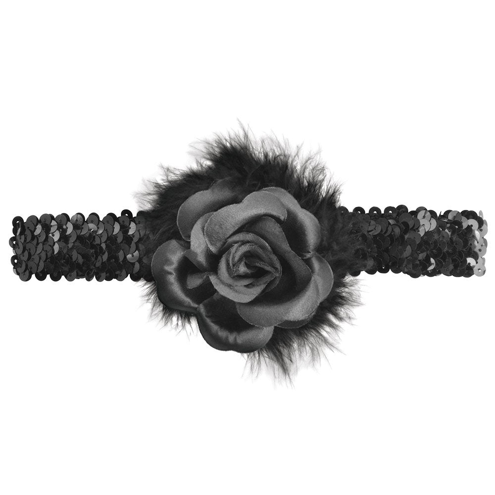 Bristol Novelty BA1318 Flapper Headband with Rose Boa | For Women | Black, One Size