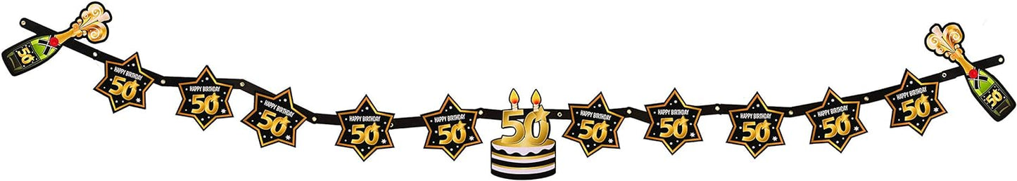 Bristol Novelty X81663 50th Birthday Party Garland | 1pc, Black, Gold