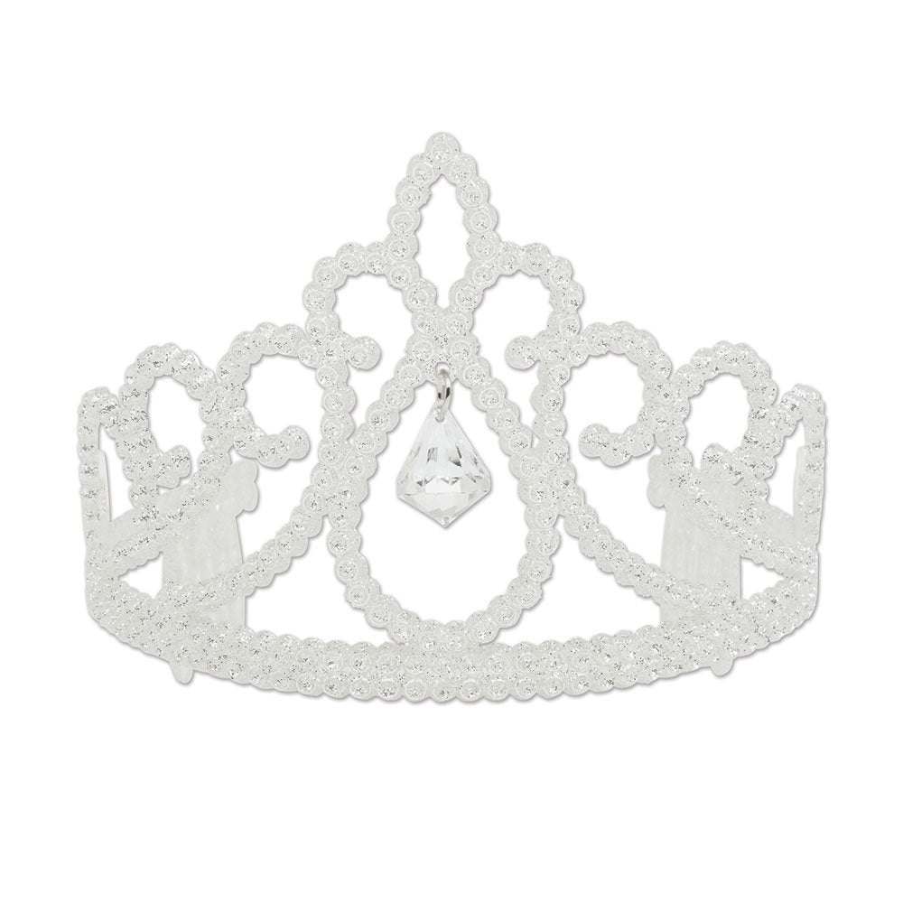 Bristol Novelty BA727 Glitter Tiara with Diamond, Girls, White, One Size