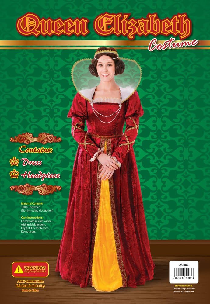 Bristol Novelty AC482 Queen Elizabeth Costume set | For Women | Red, UK