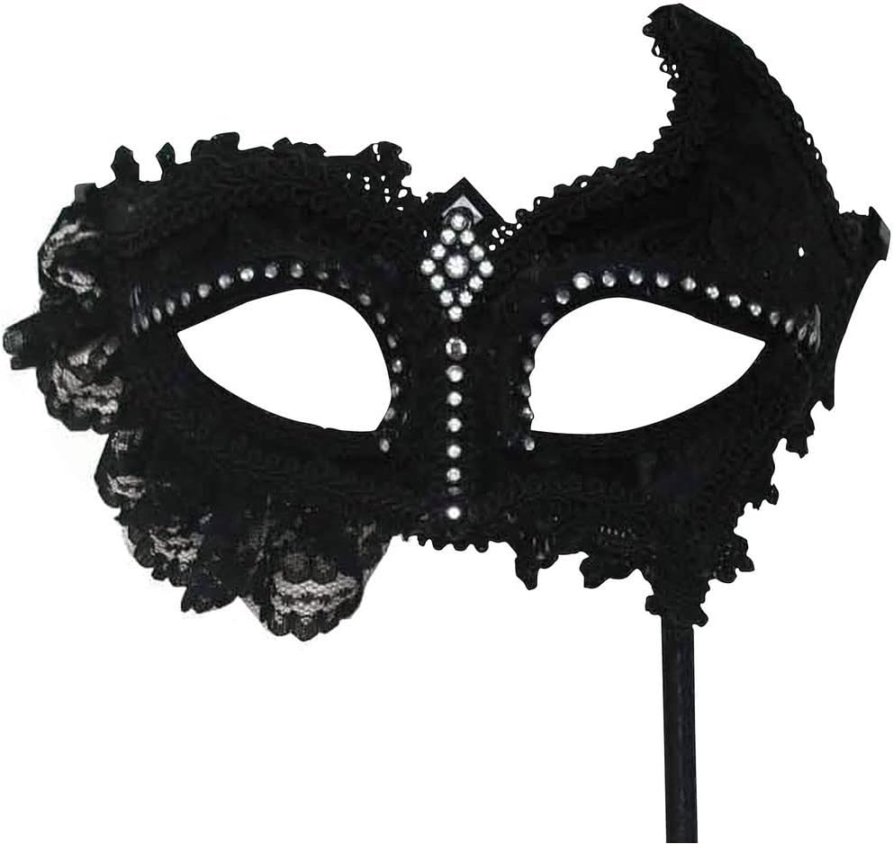 Black Mask with Lace attached to Handle