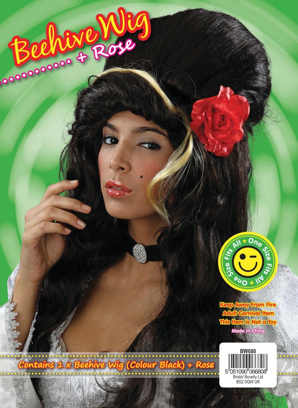 Bristol Novelty BW680 Beehive Black with Rose Wig | for Women