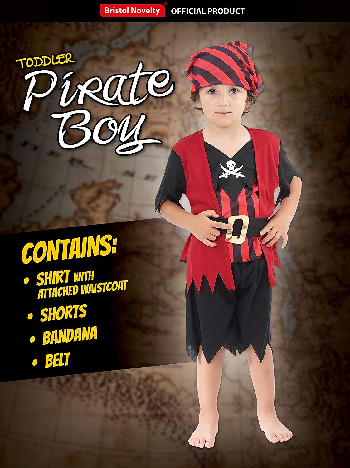 Bristol Novelty CC019 Pirate Boy Mate Toddler Costume, Red, X-Small, Age 2-3 Years