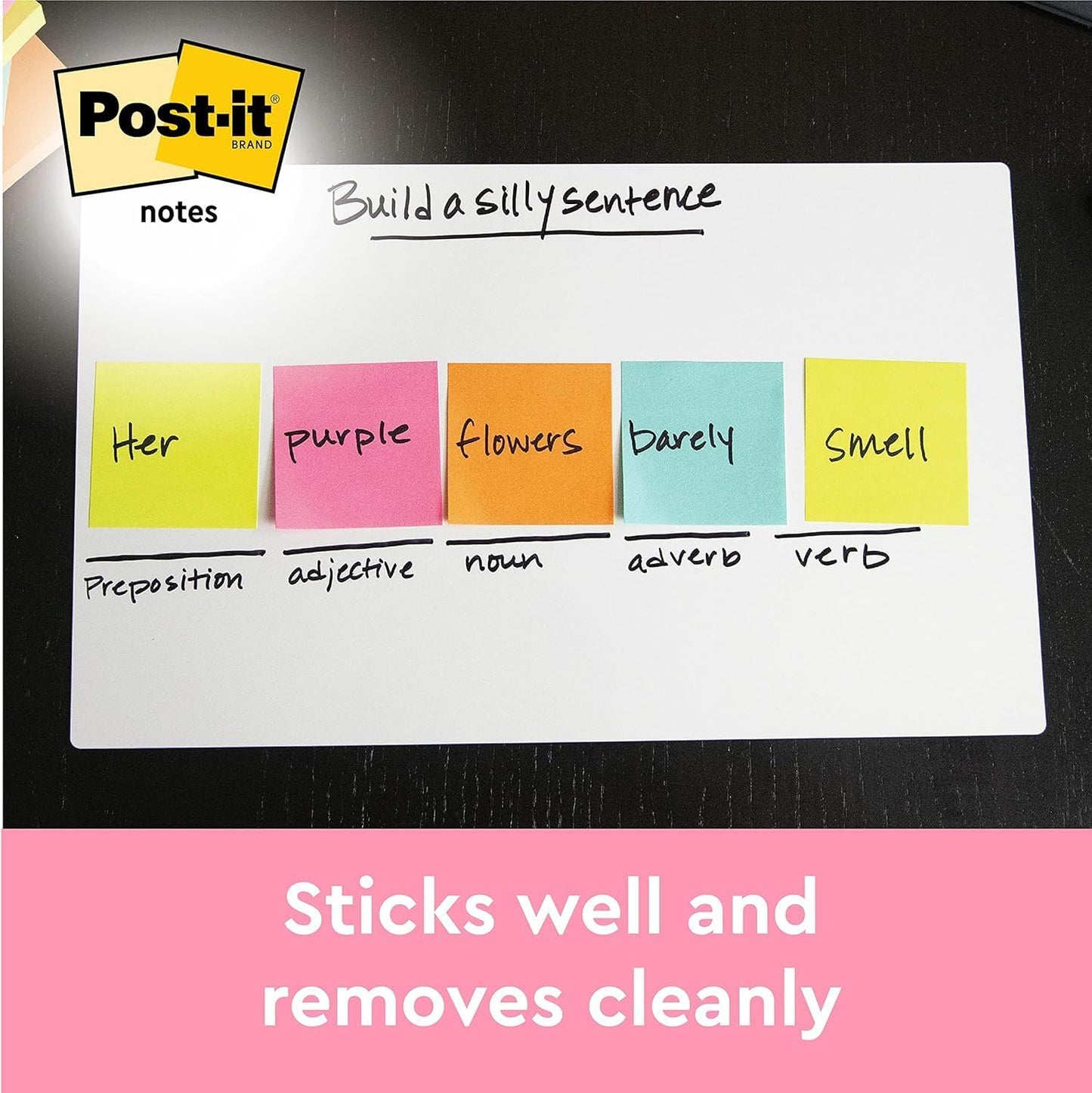 Post-it Notes, Assorted Neon Colours Yellow, Pink, Green, 3 Pads 38 mm x 51 mm, 100 Sheets per Pad - Self-Sticking Notes for Walls, Monitors and Fridge