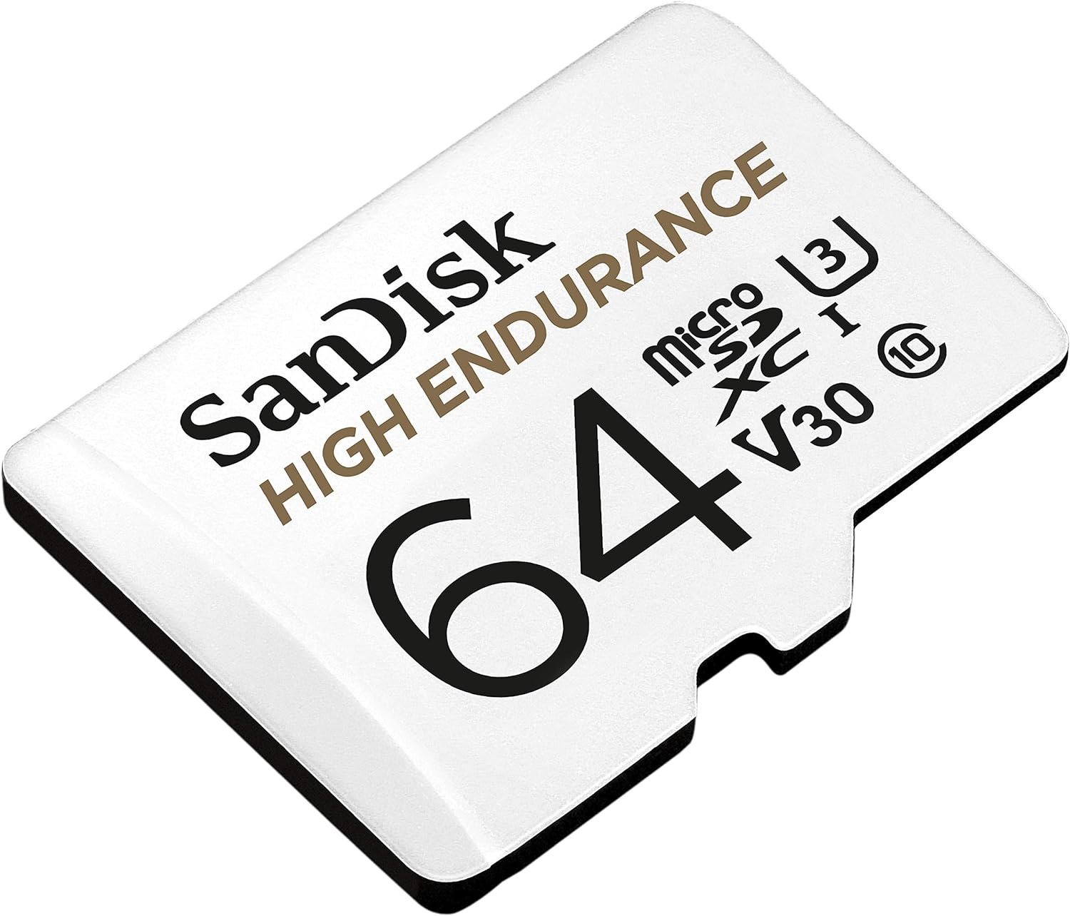 SanDisk HIGH ENDURANCE Video Monitoring for Dashcams & Home Monitoring 64 GB microSDXC Memory Card + SD Adaptor, Up to 100 MB/s read and 40 MB/s Write, Class 10, U3, V30, White 64 GB High Endurance Si