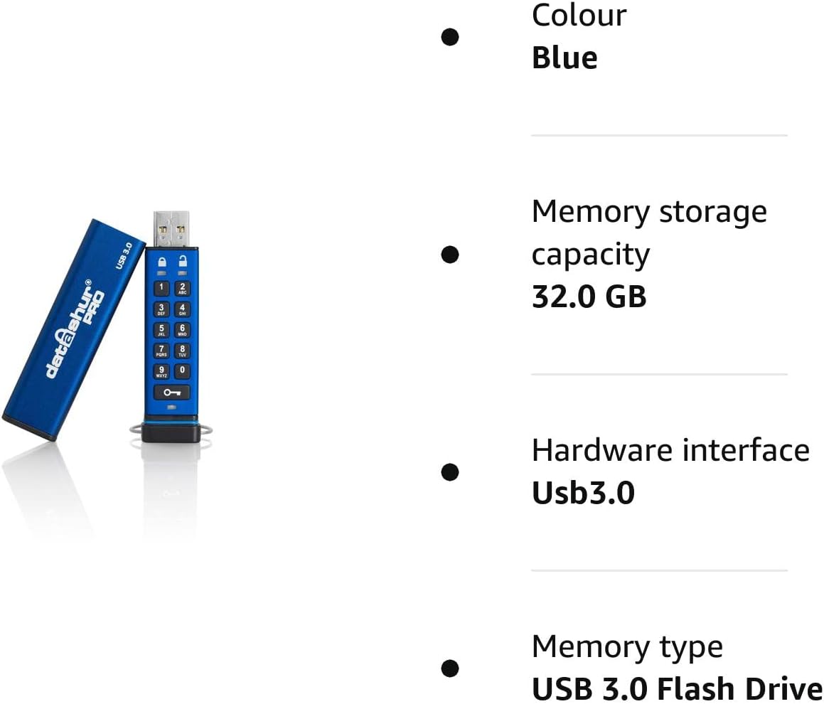 iStorage datAshur PRO 32 GB Encrypted USB Memory Stick FIPS 140-2 Level 3 Certified Password protected Dust/Water Resistant