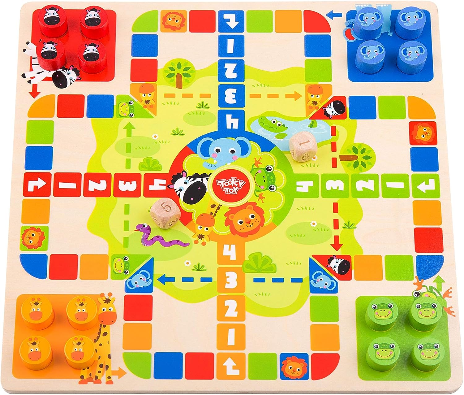 Tooky Toy 921 TY848 EA Wooden 2 in 1 Ludo/Snakes and Ladders, Multi-Coloured