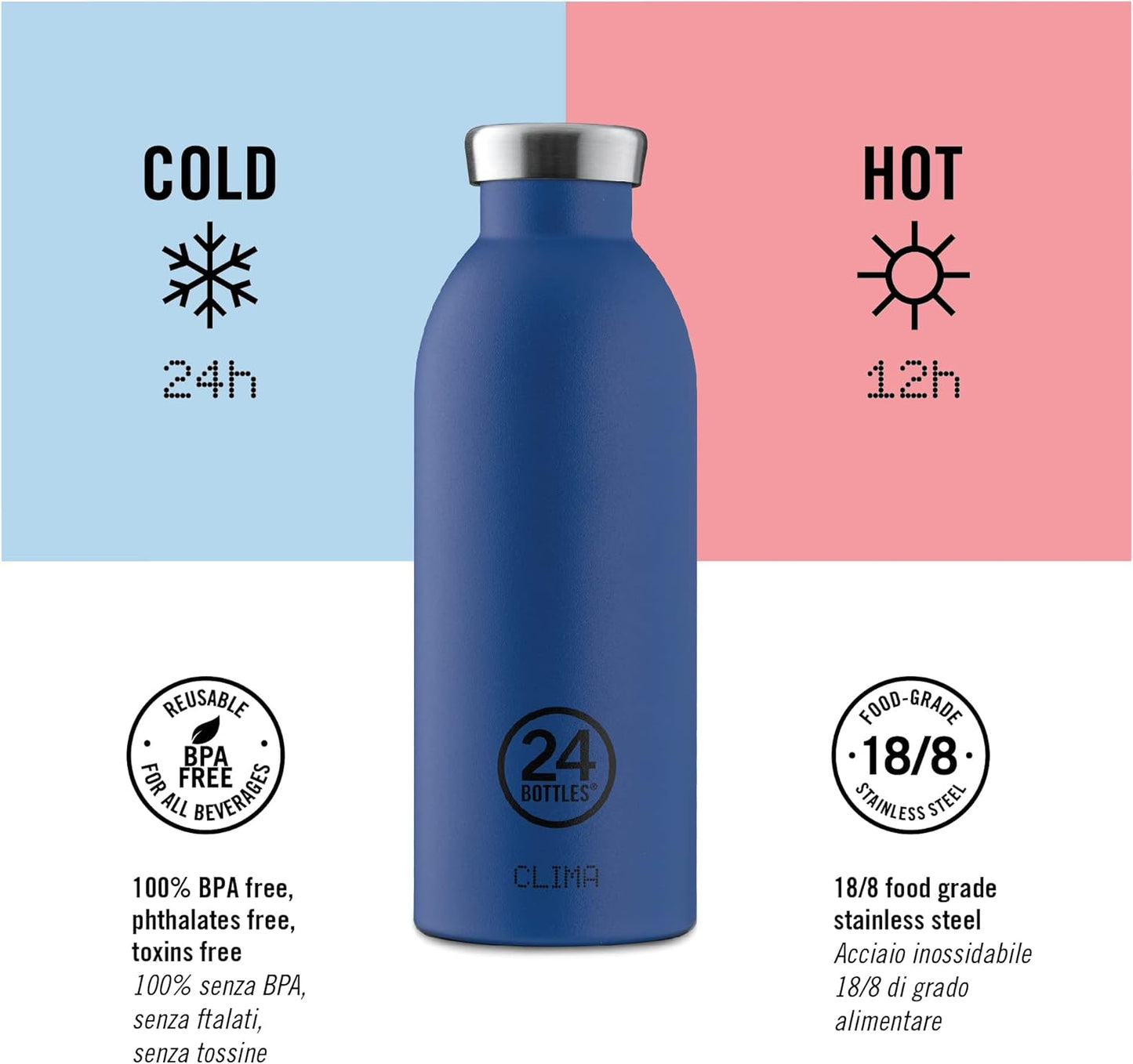 24Bottles Clima Bottle 500ml Stainless Steel Vacuum Insulated Water Bottle | Vacuum Insulated & BPA Free Flask (Purple)