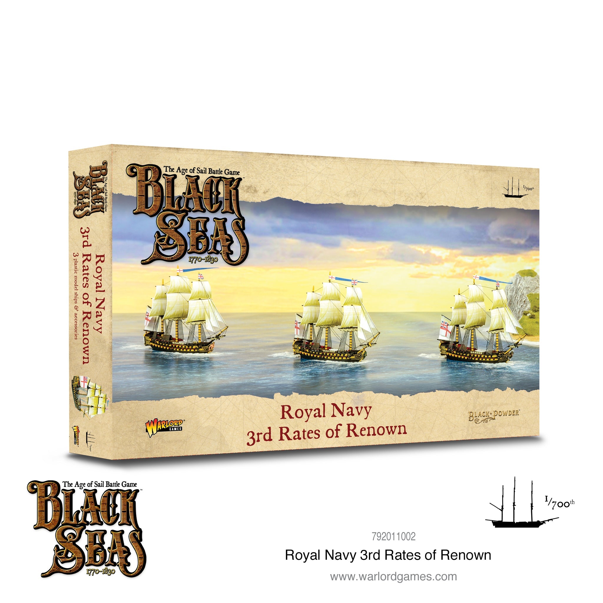WarLord Black Seas The Age of Sail Royal Navy 3rd Rates of Renown for Black Seas Table Top Ship Combat Battle War Game 792011002, Unpainted