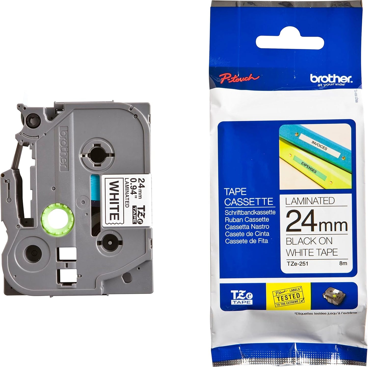 Brother TZe-251 Labelling Tape Cassette, 24 mm (W) x 8 m (L), Laminated, Brother Genuine Supplies