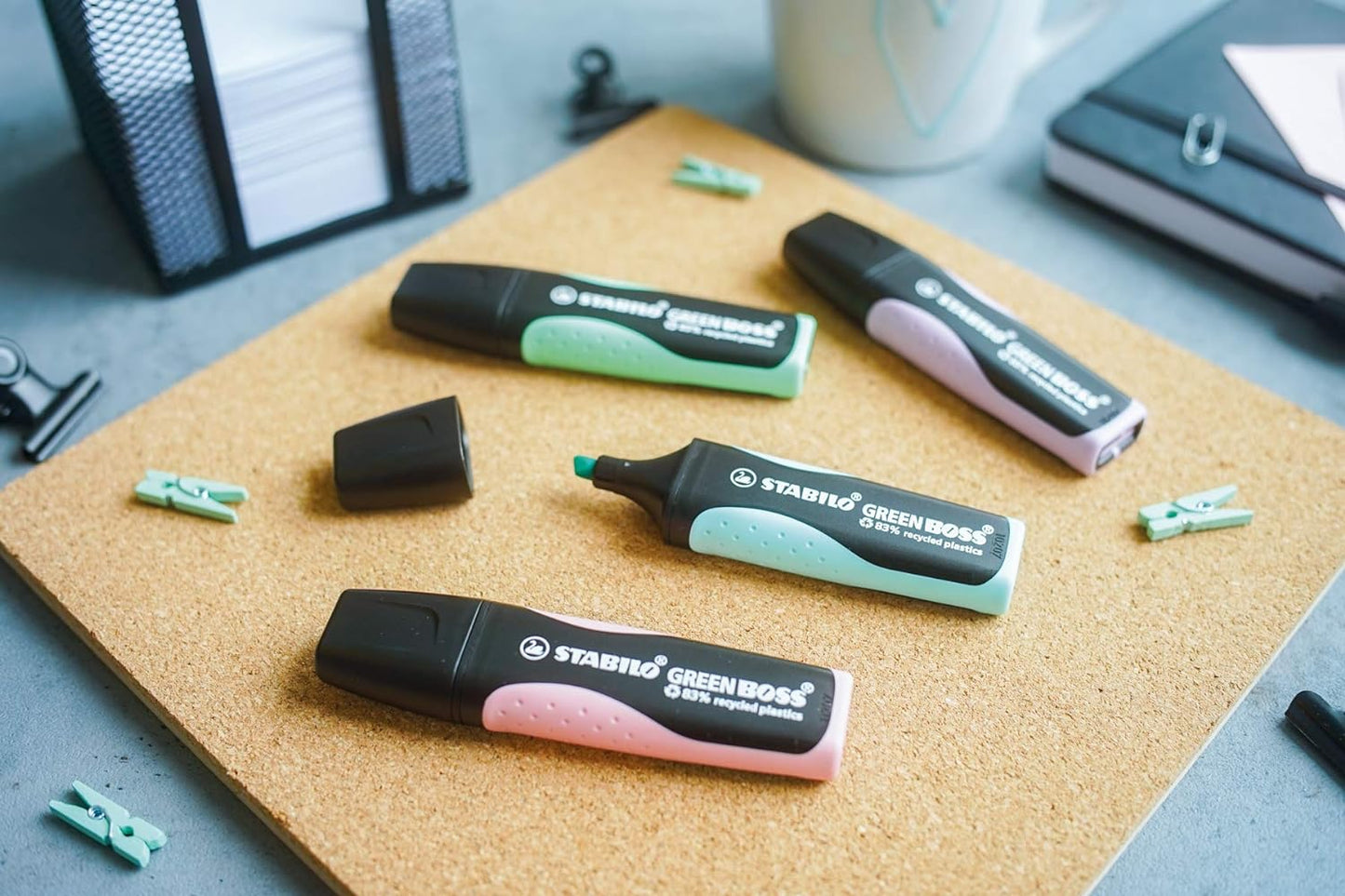 Eco-Friendly Highlighter - STABILO GREEN BOSS Pastel - Deskset of 8 - Assorted Colours
