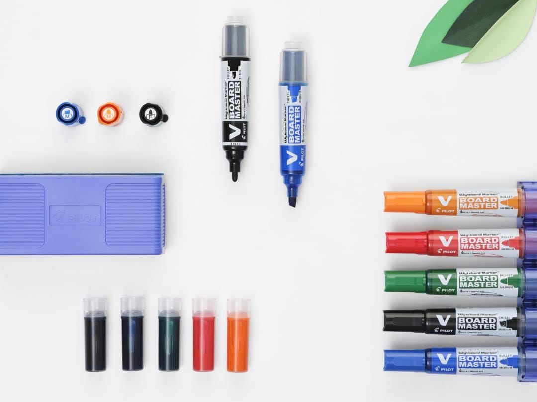 Pilot V Board Master Whiteboard Kit Markers Pens Magnetic Eraser Pen Holder