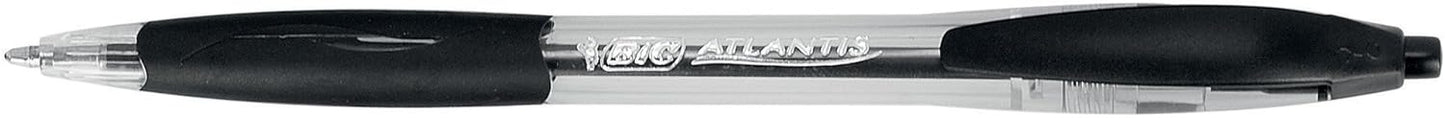 BIC Atlantis Clic Ball Pen - Black - Box of 12 Medium Point Office Pens (1.0 mm) - Retractable with Cushioned Grip