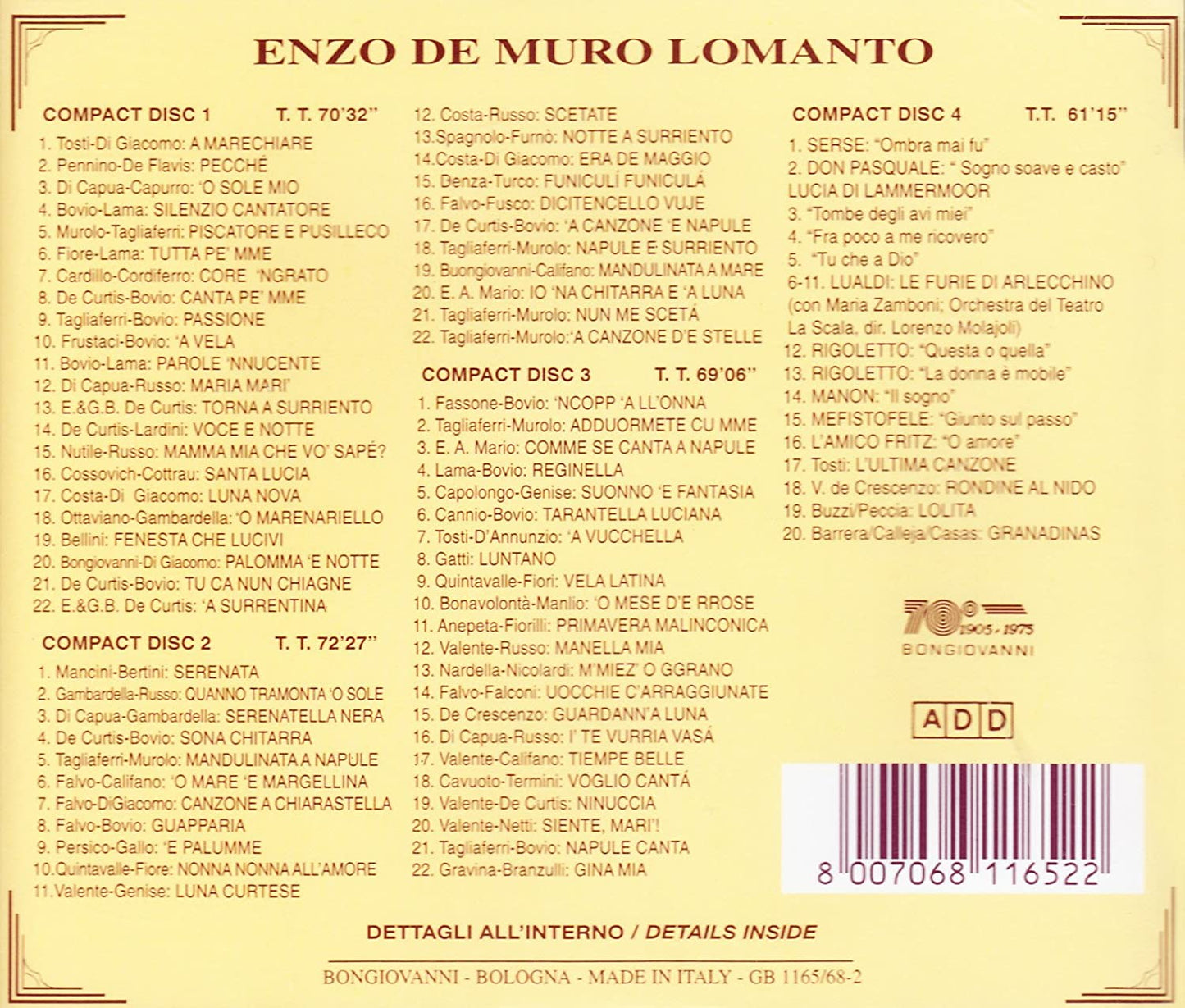 Includes 66 Neapolitan Songs & Unpublished