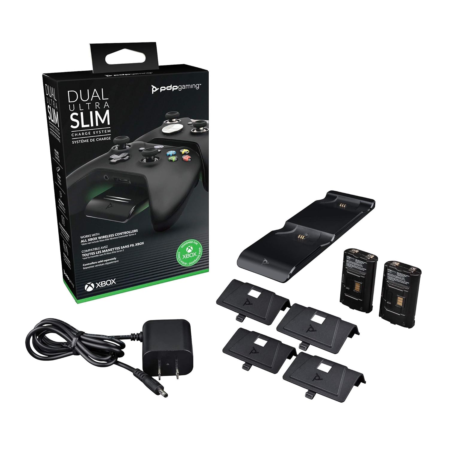 PDP Gaming Dual Ultra Slim Charge System für Xbox Series X/S or Xbox One, Magnetic laden Station für Two Wireless Xbox Controllers, Cinematic Lights mit Auto-Dim, Offiziell Microsoft EU PLUG Black EU