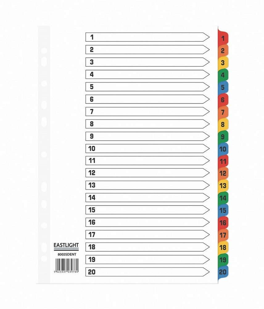 ValueX Index 1-20, A4, Mylar Coloured Tabs