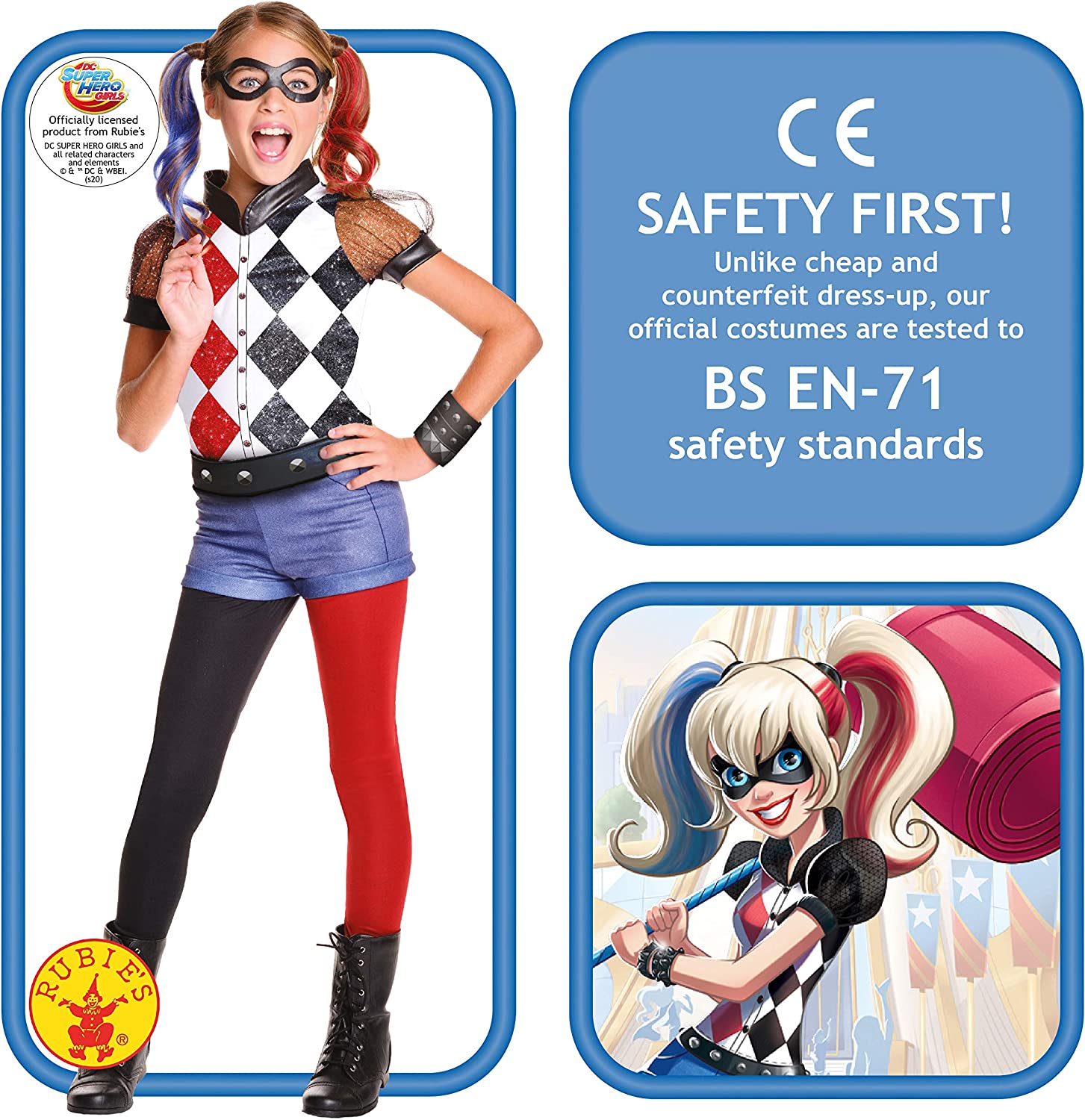 Rubies 620712 Disfraz Harley Quinn, Multicolor, 5-7 años, Talla M
