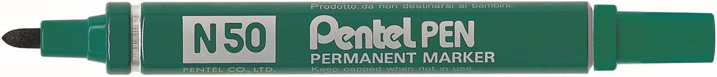 Pentel N50-D - N50 Permanent Marker Bullet Tip Green PK12