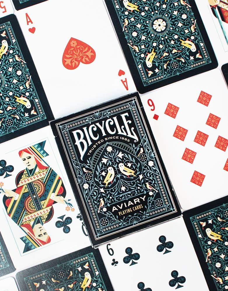 Bicycle Aviary Playing Cards - 1 Deck, Air Cushion Finish, Professional, Superb Handling & Durability, Great Gift For Card Collectors, Black,green
