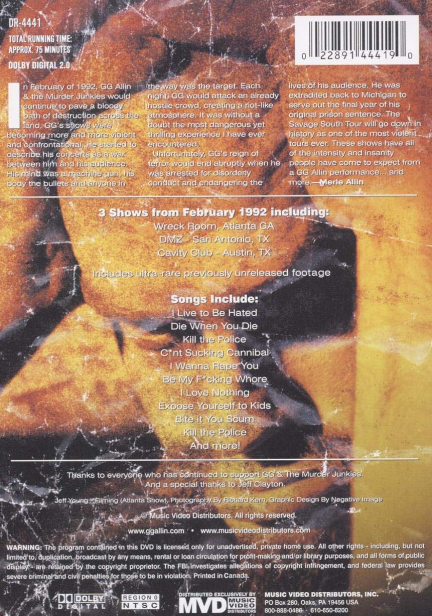 Gg Allin - Savage South
