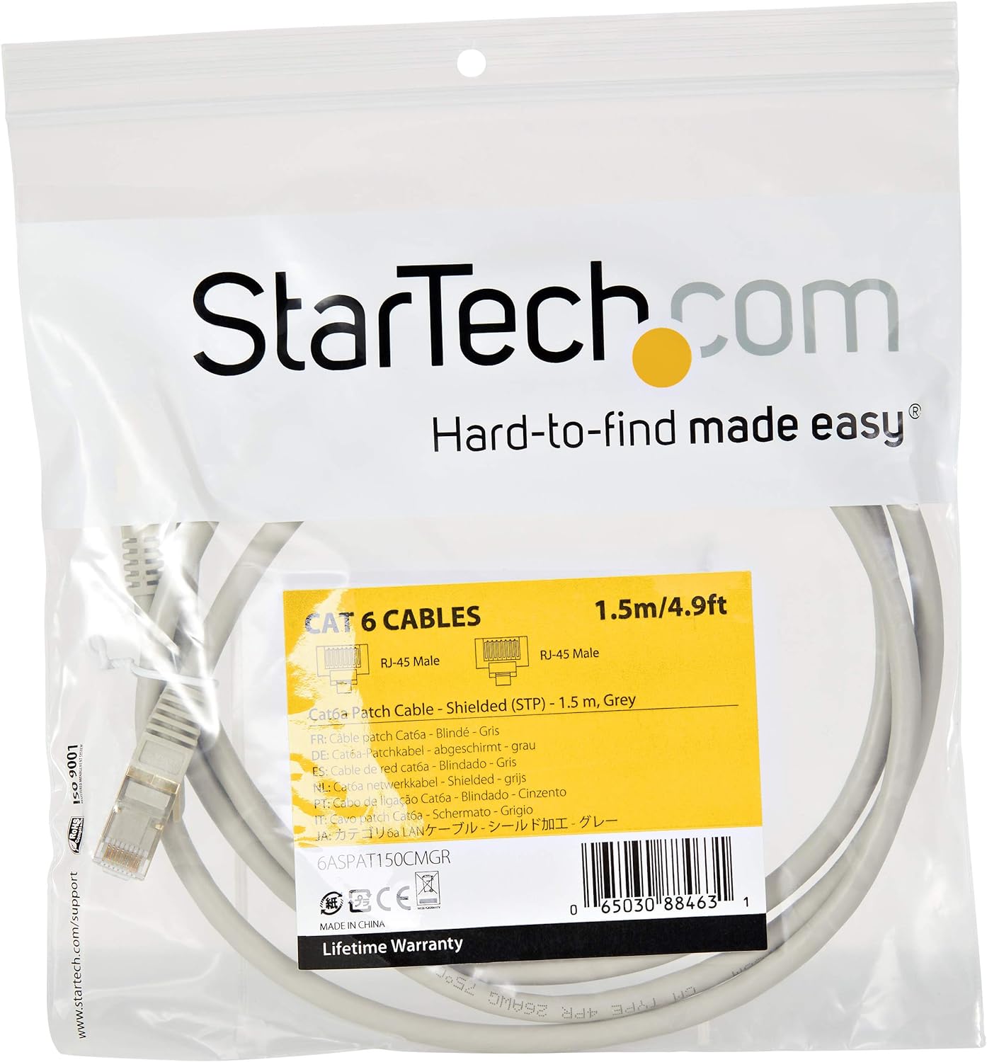 StarTech.com 1.5 m CAT6a Cable - Grey - RJ45 Ethernet Cable - Snagless - CAT6a STP Cord - Copper Wire - 10Gb (6ASPAT150CMGR