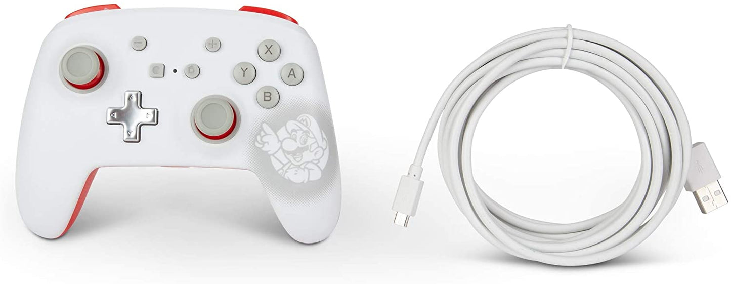 PowerA Enhanced Wired Controller for Nintendo Switch - Mario White, Gamepad, Wired Video Game Controller, Gaming Controller - Nintendo Switch