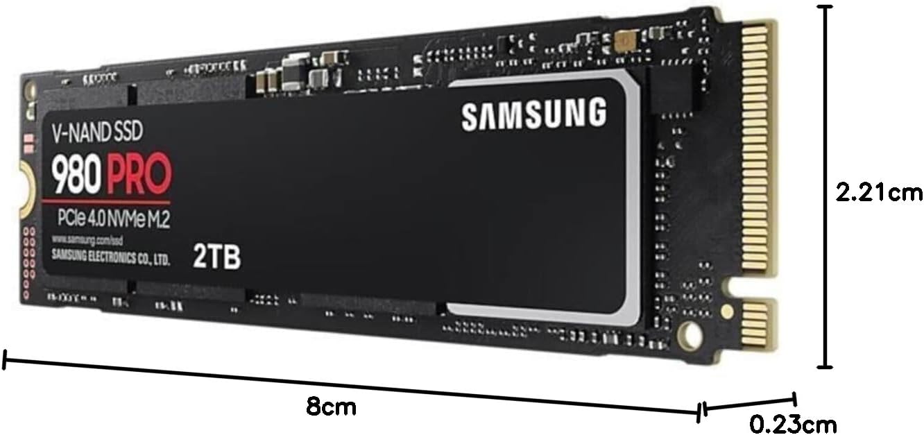 Samsung 980 PRO M.2 NVMe SSD (MZ-V8P2T0BW), 2 TB, PCIe 4.0, 7,000 MB/s Read, 5,000 MB/s Write, Internal Solid State Drive 2TB Pro
