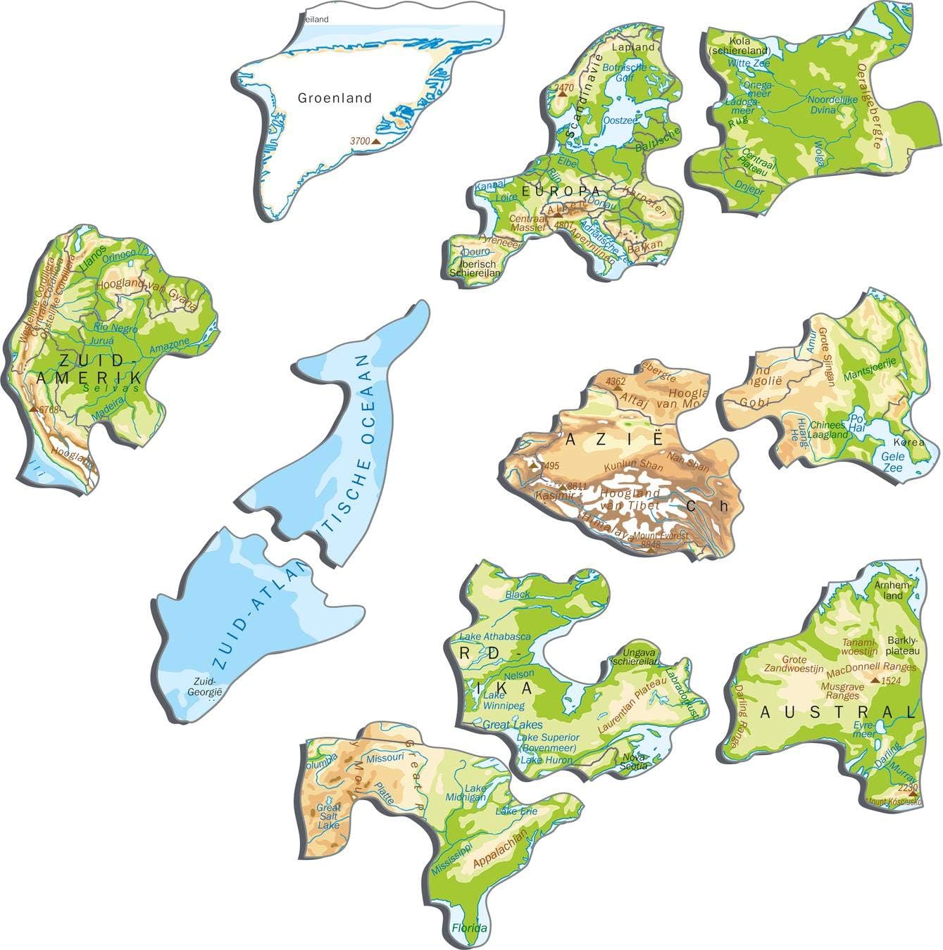 Larsen K4 The World Topographic Jigsaw Puzzle Map Dutch Edition for Children & Adults - 80 Piece Puzzle | Educational and Fun Boxless Tray & Frame Included | Made in Norway